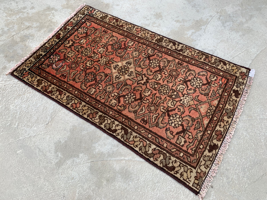 Hand-Knotted Persian Wool Rug - 2'11" x 1'10" - Pink, Brown & Ivory | KBHM-1196