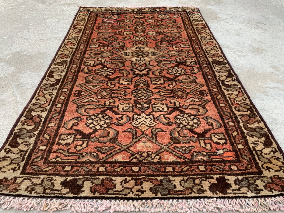 Hand-Knotted Persian Wool Rug - 2'11" x 1'10" - Pink, Brown & Ivory | KBHM-1196