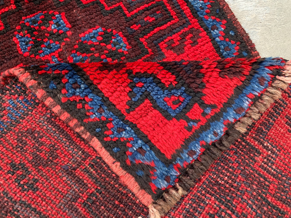 KBHM-1197 Hand-Knotted Persian Wool Runner Rug – 4'4" x 1'8" Red, Navy & Black Tribal Accent Rug