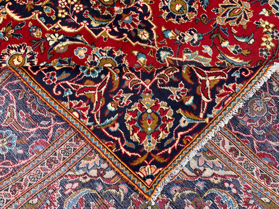 10'11 x 7'5 Hand-Knotted Persian Wool Rug in Red, Navy, Ivory & Light Blue Traditional Floral Medallion Design | KBHM-1198