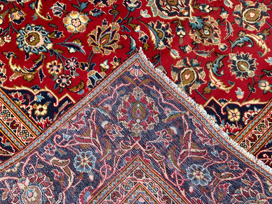 10'11 x 7'5 Hand-Knotted Persian Wool Rug in Red, Navy, Ivory & Light Blue Traditional Floral Medallion Design | KBHM-1198