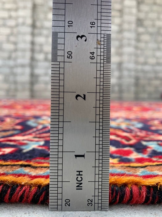 10'11 x 7'5 Hand-Knotted Persian Wool Rug in Red, Navy, Ivory & Light Blue Traditional Floral Medallion Design | KBHM-1198
