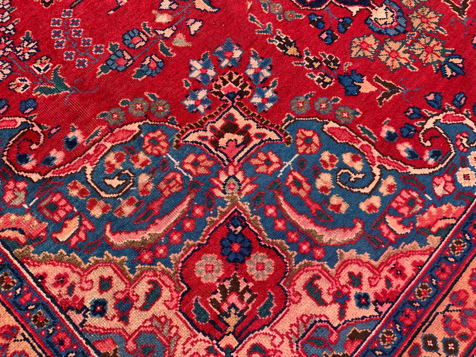 KBHM-1199 Hand-Knotted Persian Wool Rug – 11'4" x 8'1" Red, Navy & Blush Traditional Floral Medallion Area Rug