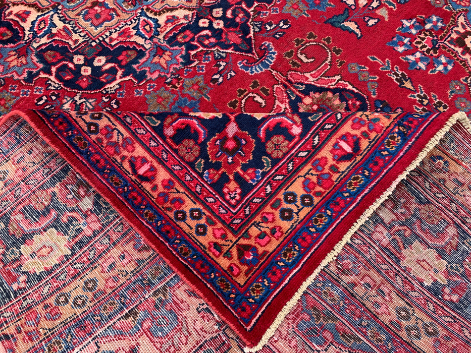 KBHM-1199 Hand-Knotted Persian Wool Rug – 11'4" x 8'1" Red, Navy & Blush Traditional Floral Medallion Area Rug