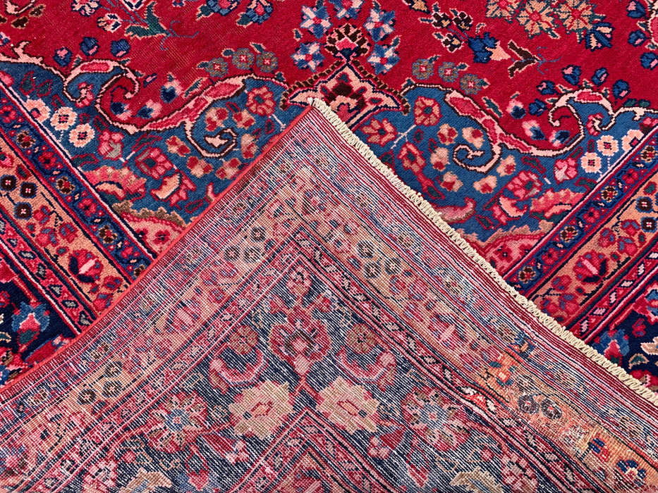 KBHM-1199 Hand-Knotted Persian Wool Rug – 11'4" x 8'1" Red, Navy & Blush Traditional Floral Medallion Area Rug