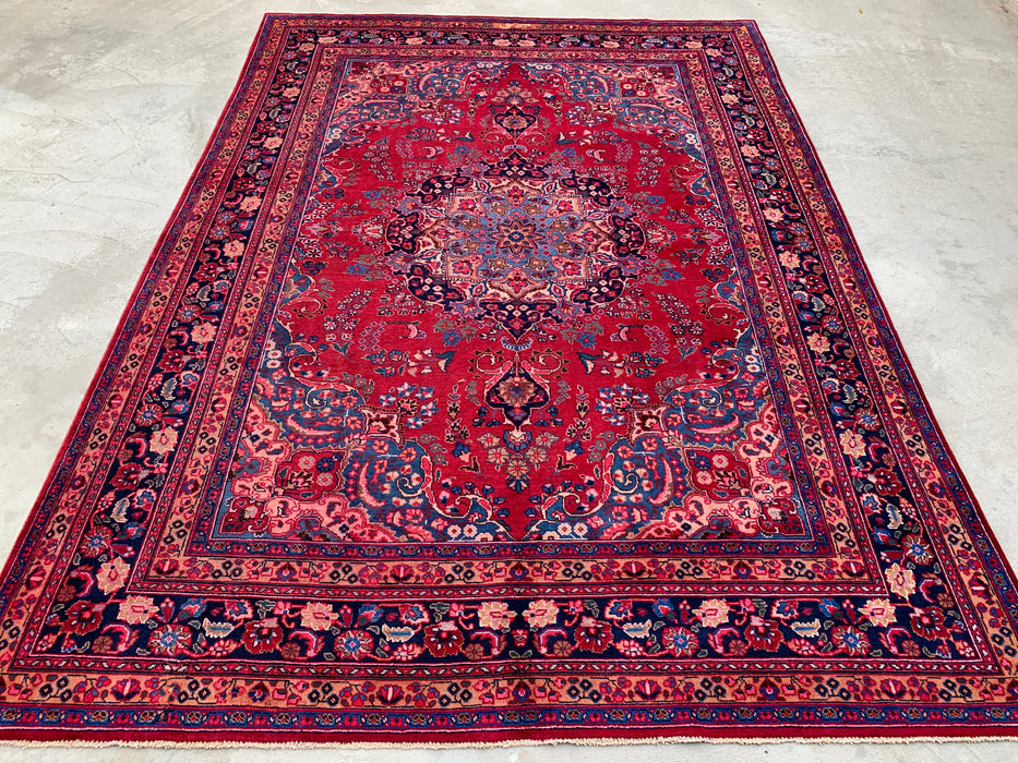 KBHM-1199 Hand-Knotted Persian Wool Rug – 11'4" x 8'1" Red, Navy & Blush Traditional Floral Medallion Area Rug