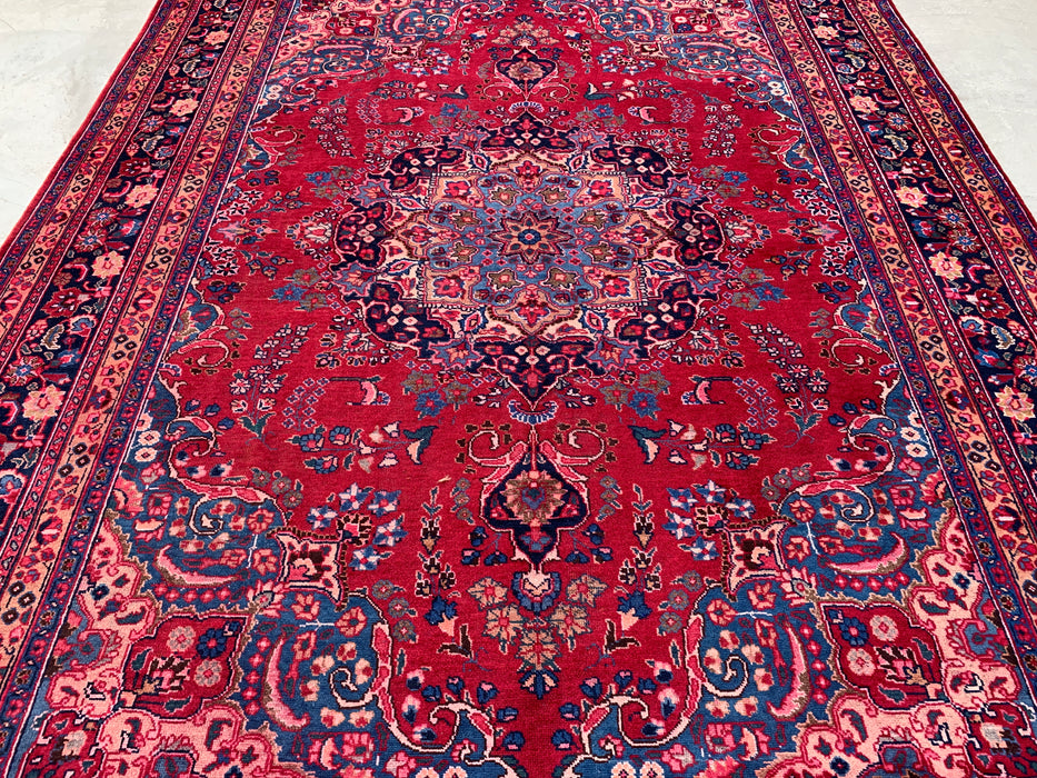 KBHM-1199 Hand-Knotted Persian Wool Rug – 11'4" x 8'1" Red, Navy & Blush Traditional Floral Medallion Area Rug