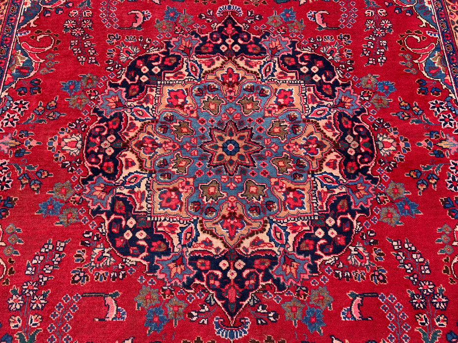 KBHM-1199 Hand-Knotted Persian Wool Rug – 11'4" x 8'1" Red, Navy & Blush Traditional Floral Medallion Area Rug