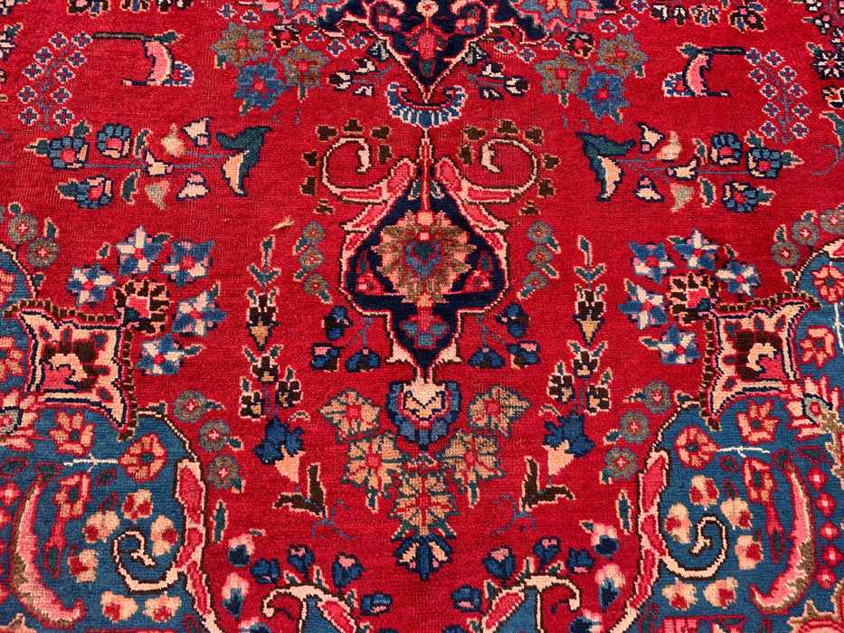 KBHM-1199 Hand-Knotted Persian Wool Rug – 11'4" x 8'1" Red, Navy & Blush Traditional Floral Medallion Area Rug