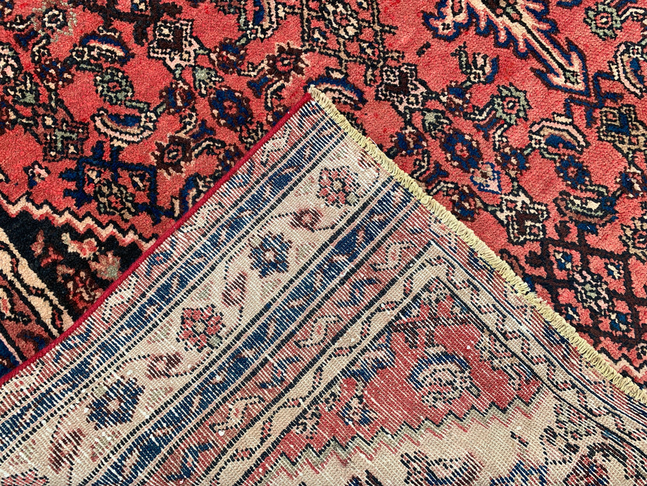 Handmade Persian Wool Area Rug 7x10 - Coral, Ivory & Navy Traditional Medallion Persian Style Rug - Exact Size 9'5" x 6'8" - KBHM-1200