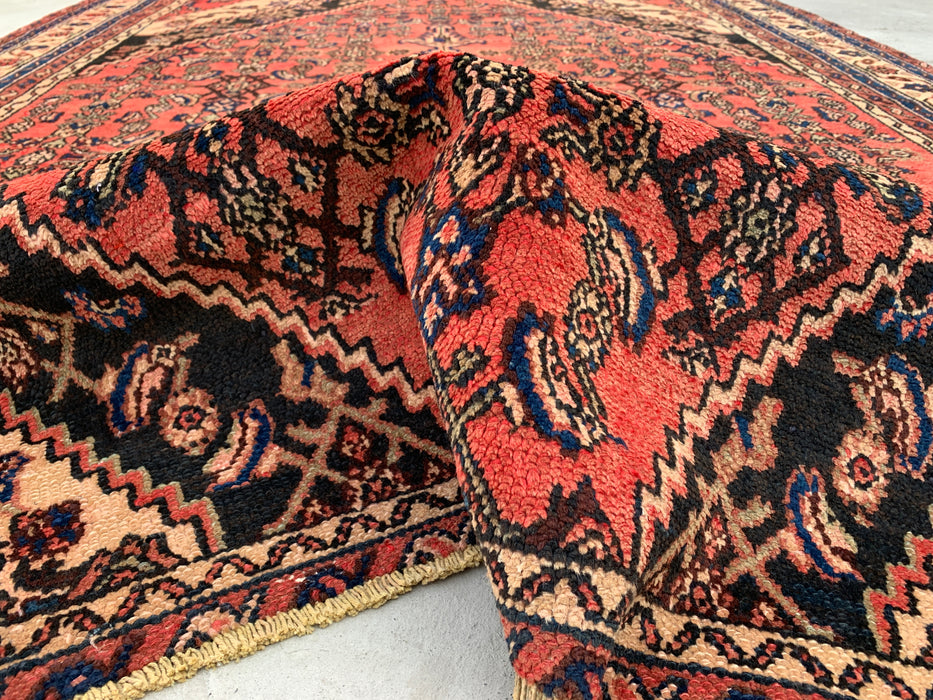 Handmade Persian Wool Area Rug 7x10 - Coral, Ivory & Navy Traditional Medallion Persian Style Rug - Exact Size 9'5" x 6'8" - KBHM-1200
