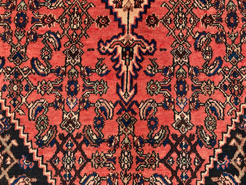Handmade Persian Wool Area Rug 7x10 - Coral, Ivory & Navy Traditional Medallion Persian Style Rug - Exact Size 9'5" x 6'8" - KBHM-1200