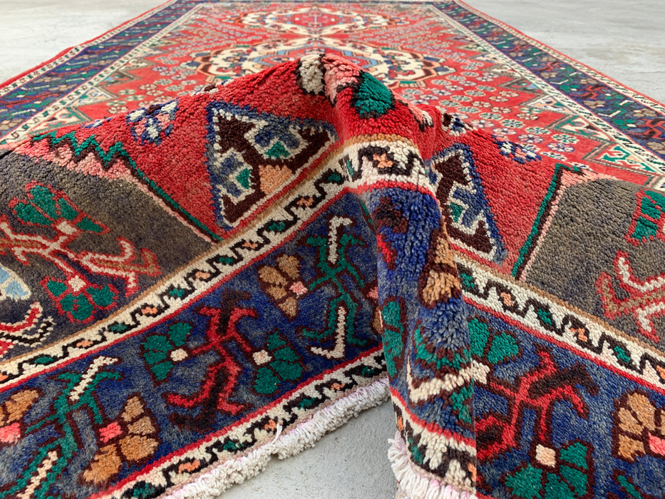 Hand-Knotted Persian Wool Runner Rug 10'1" x 4'11" - Red / Blue - KBHM-1201