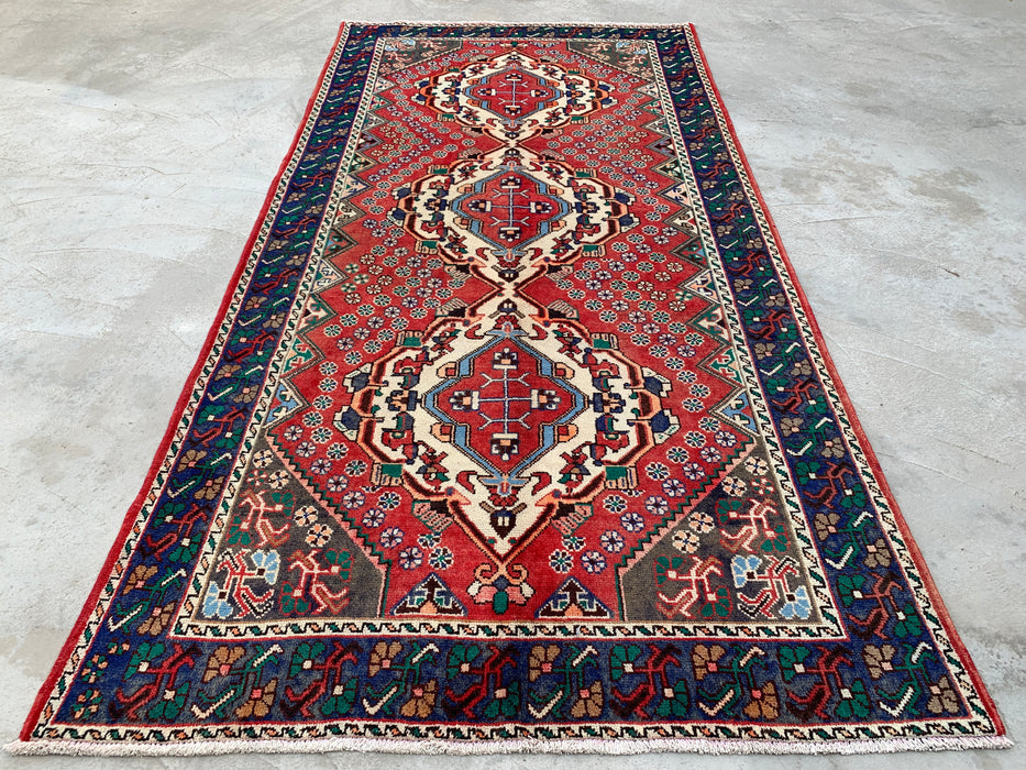 Hand-Knotted Persian Wool Runner Rug 10'1" x 4'11" - Red / Blue - KBHM-1201