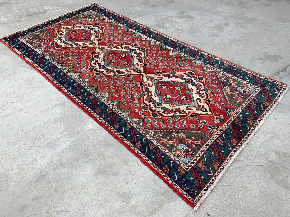 Hand-Knotted Persian Wool Runner Rug 10'1" x 4'11" - Red / Blue - KBHM-1201