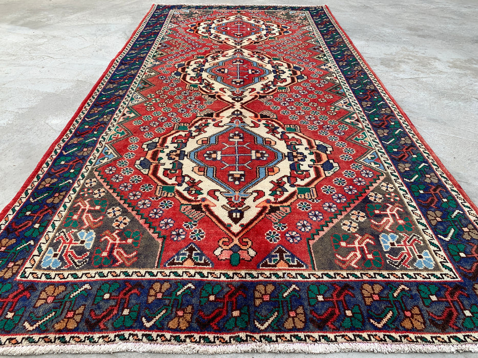 Hand-Knotted Persian Wool Runner Rug 10'1" x 4'11" - Red / Blue - KBHM-1201