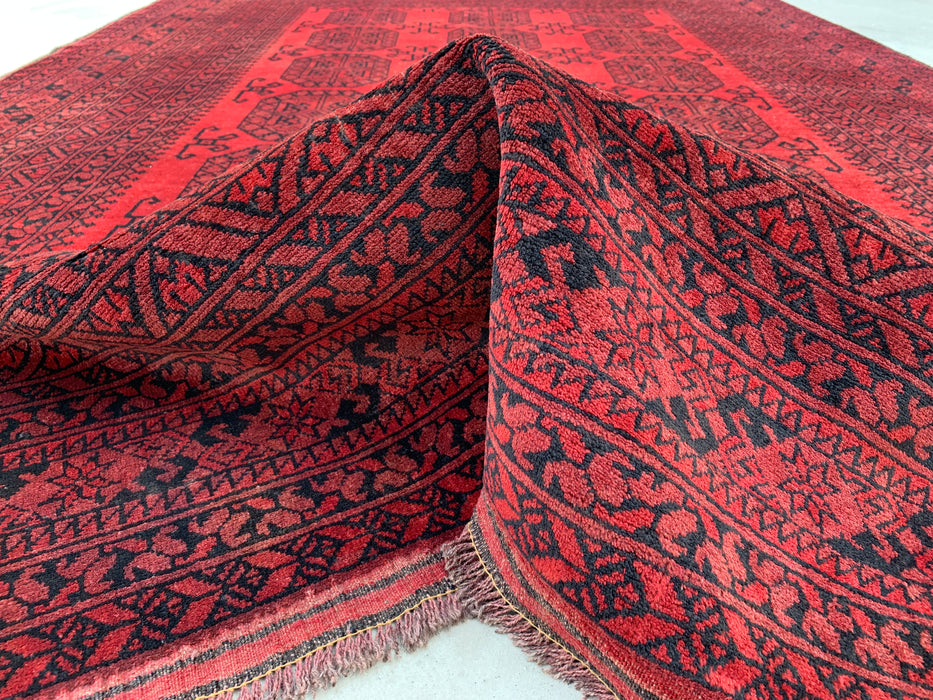 9'7 x 6'9 Hand-Knotted Persian Wool Rug in Deep Red & Black Geometric All-Over Design | KBHM-1203