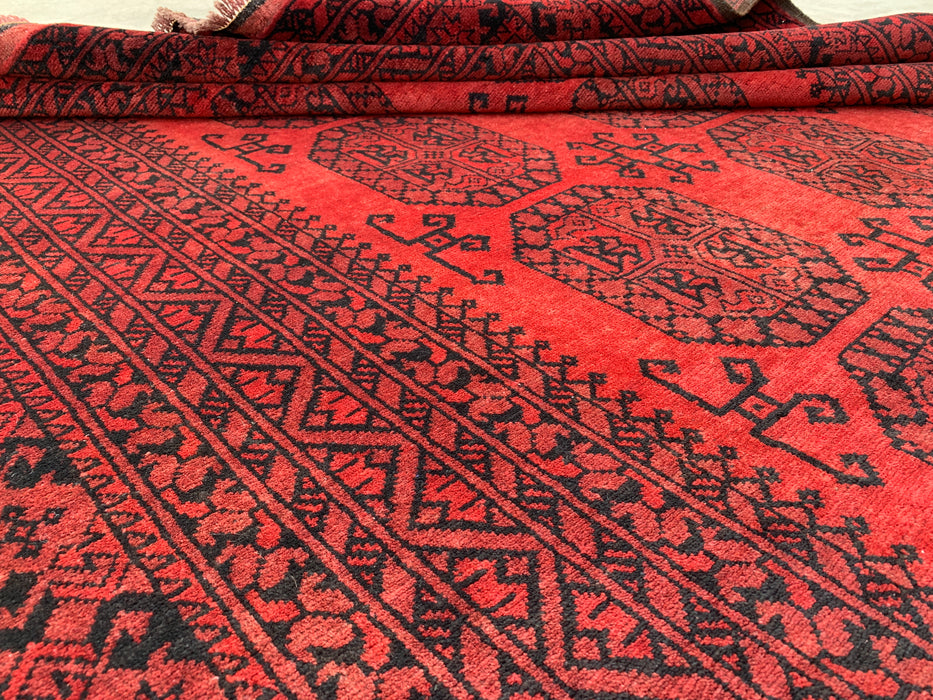 9'7 x 6'9 Hand-Knotted Persian Wool Rug in Deep Red & Black Geometric All-Over Design | KBHM-1203
