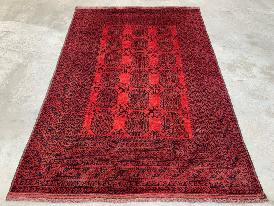 9'7 x 6'9 Hand-Knotted Persian Wool Rug in Deep Red & Black Geometric All-Over Design | KBHM-1203