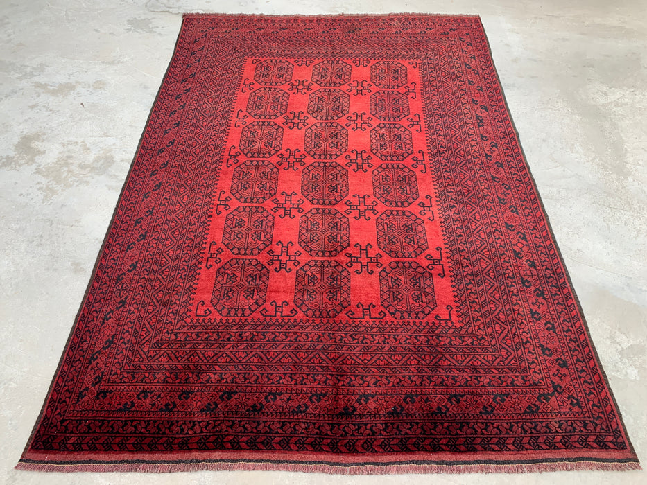 9'7 x 6'9 Hand-Knotted Persian Wool Rug in Deep Red & Black Geometric All-Over Design | KBHM-1203