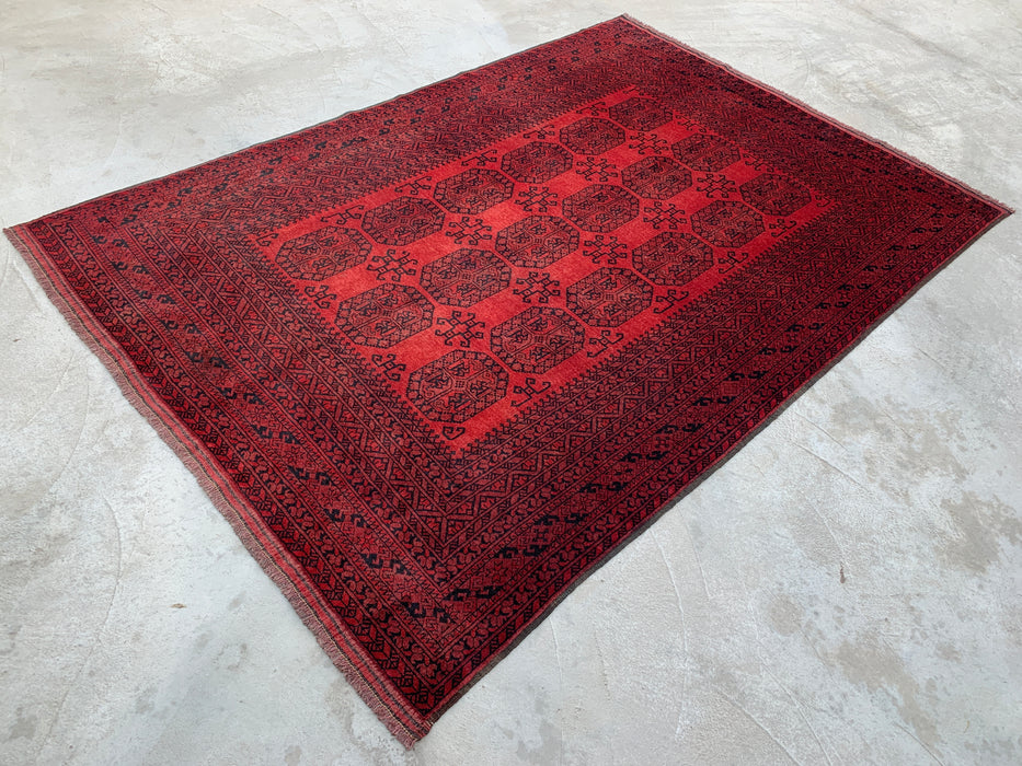9'7 x 6'9 Hand-Knotted Persian Wool Rug in Deep Red & Black Geometric All-Over Design | KBHM-1203