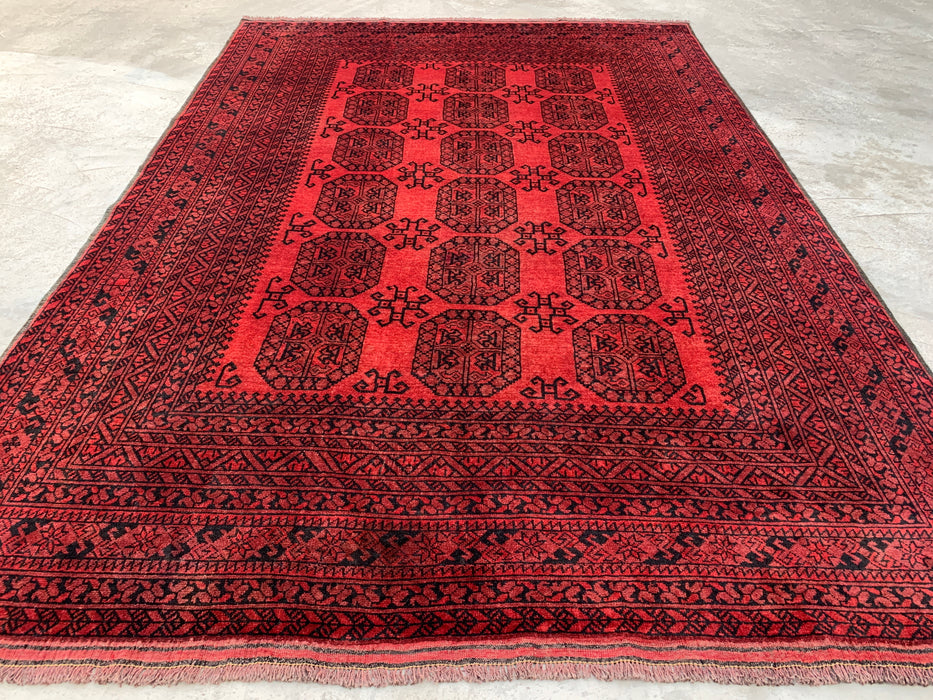 9'7 x 6'9 Hand-Knotted Persian Wool Rug in Deep Red & Black Geometric All-Over Design | KBHM-1203