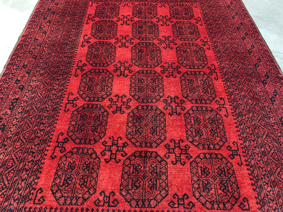 9'7 x 6'9 Hand-Knotted Persian Wool Rug in Deep Red & Black Geometric All-Over Design | KBHM-1203