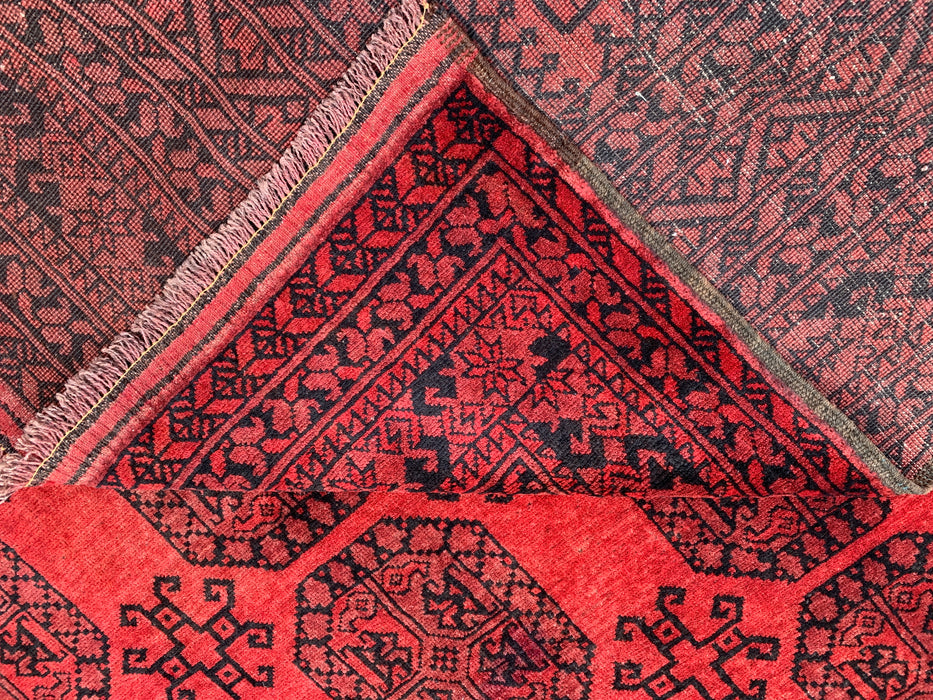 9'7 x 6'9 Hand-Knotted Persian Wool Rug in Deep Red & Black Geometric All-Over Design | KBHM-1203