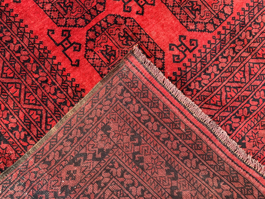 9'7 x 6'9 Hand-Knotted Persian Wool Rug in Deep Red & Black Geometric All-Over Design | KBHM-1203