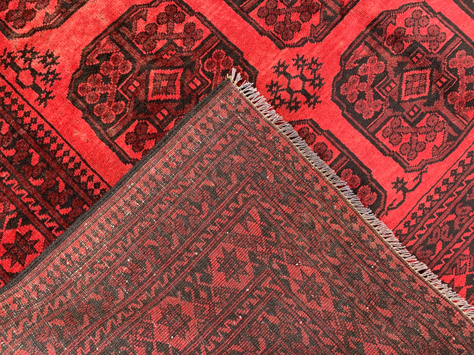 KBHM-1204 Hand-Knotted Persian Wool Rug – 8'11" x 6'3" Red & Black Geometric Area Rug