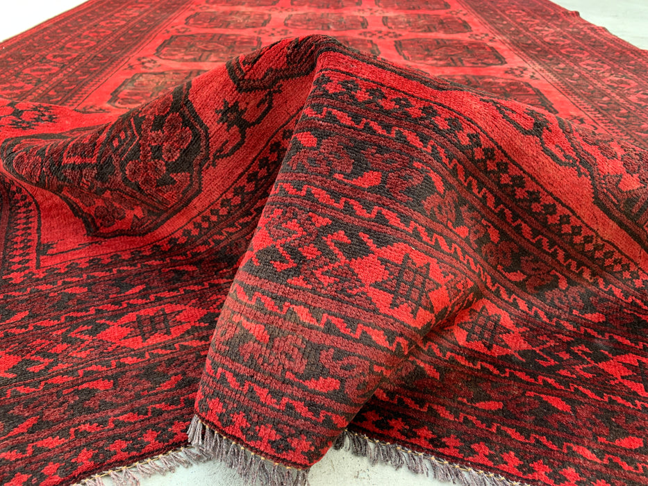KBHM-1204 Hand-Knotted Persian Wool Rug – 8'11" x 6'3" Red & Black Geometric Area Rug