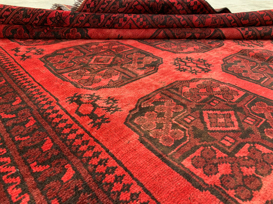KBHM-1204 Hand-Knotted Persian Wool Rug – 8'11" x 6'3" Red & Black Geometric Area Rug