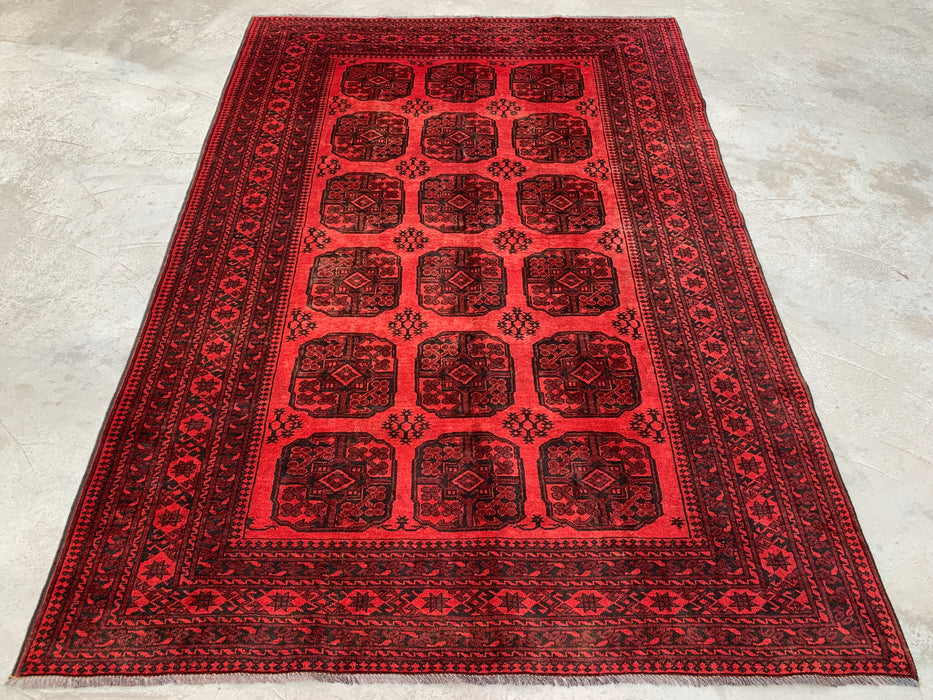 KBHM-1204 Hand-Knotted Persian Wool Rug – 8'11" x 6'3" Red & Black Geometric Area Rug