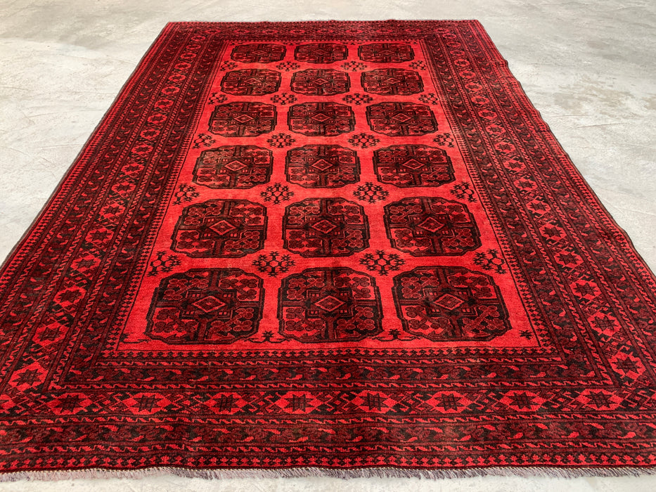KBHM-1204 Hand-Knotted Persian Wool Rug – 8'11" x 6'3" Red & Black Geometric Area Rug