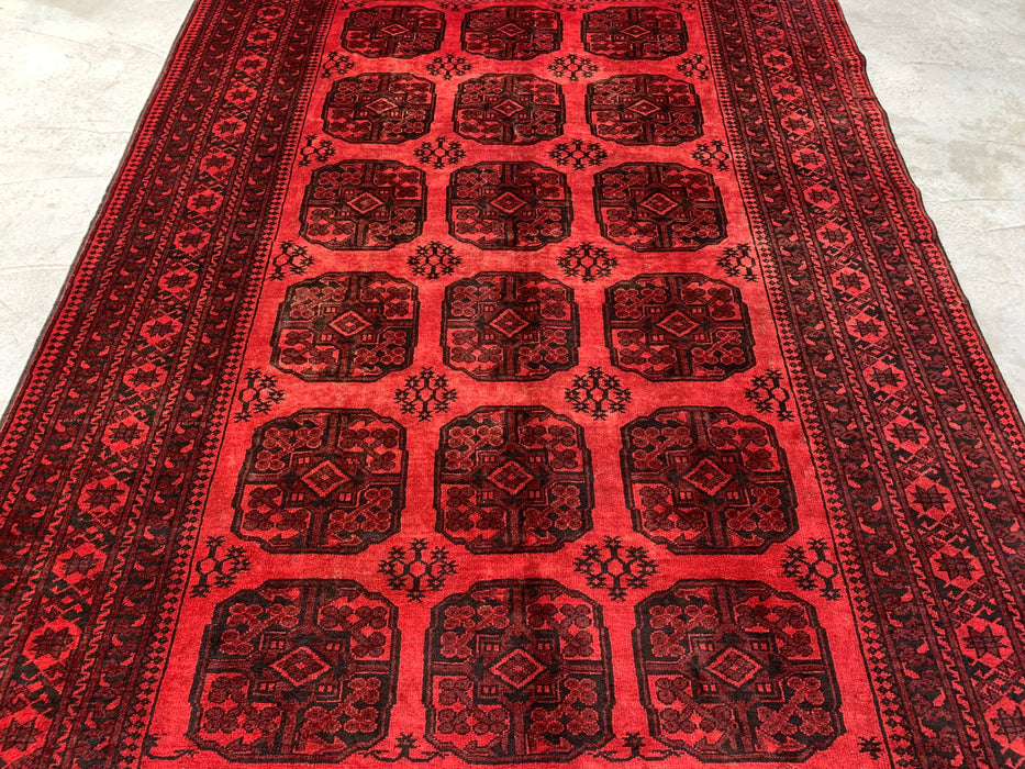KBHM-1204 Hand-Knotted Persian Wool Rug – 8'11" x 6'3" Red & Black Geometric Area Rug