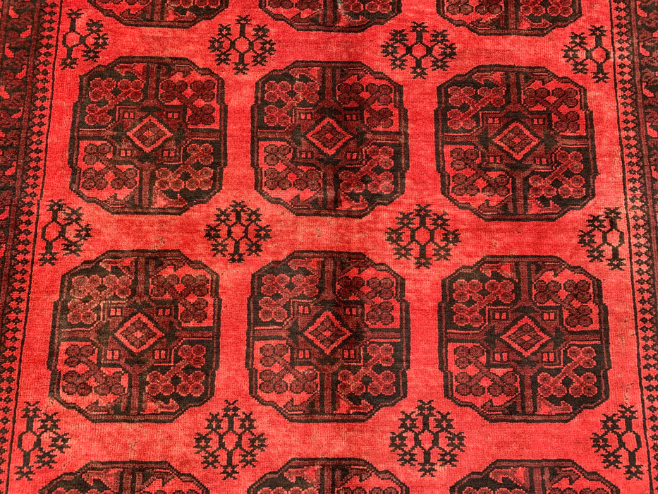 KBHM-1204 Hand-Knotted Persian Wool Rug – 8'11" x 6'3" Red & Black Geometric Area Rug