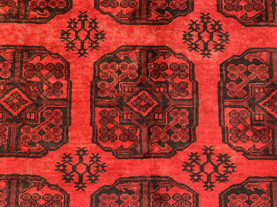 KBHM-1204 Hand-Knotted Persian Wool Rug – 8'11" x 6'3" Red & Black Geometric Area Rug