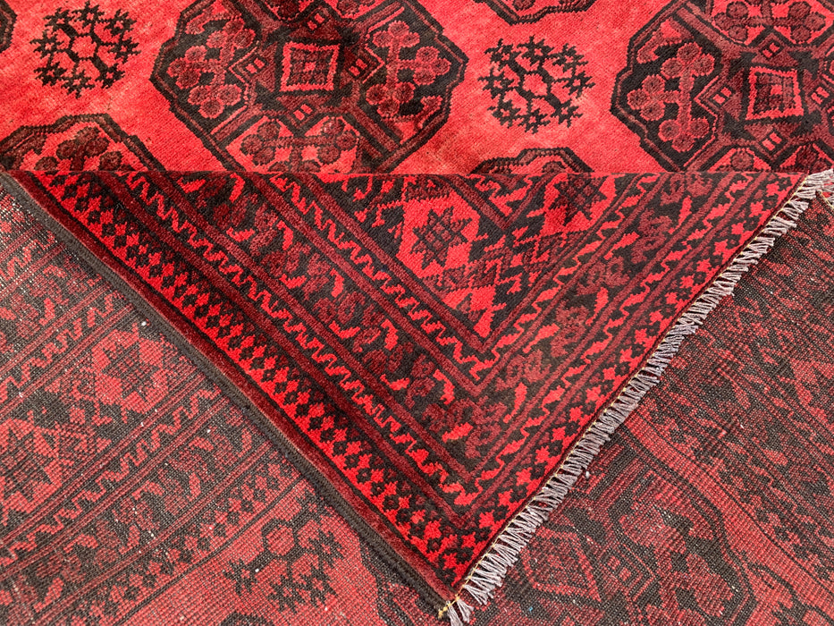 KBHM-1204 Hand-Knotted Persian Wool Rug – 8'11" x 6'3" Red & Black Geometric Area Rug
