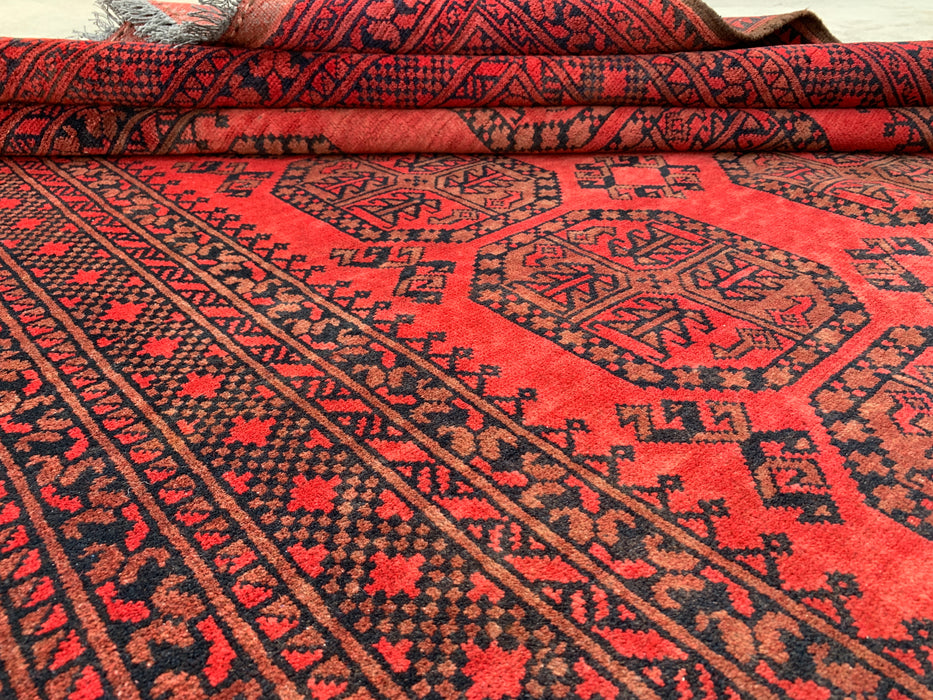 Hand-Knotted Persian Wool Rug 9'2 x 6'8 Red Geometric Area Rug - KBHM-1205