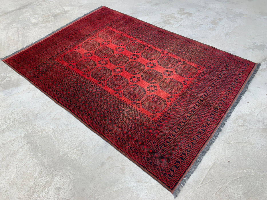 Hand-Knotted Persian Wool Rug 9'2 x 6'8 Red Geometric Area Rug - KBHM-1205