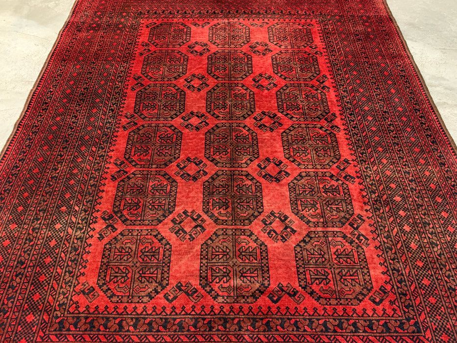 Hand-Knotted Persian Wool Rug 9'2 x 6'8 Red Geometric Area Rug - KBHM-1205