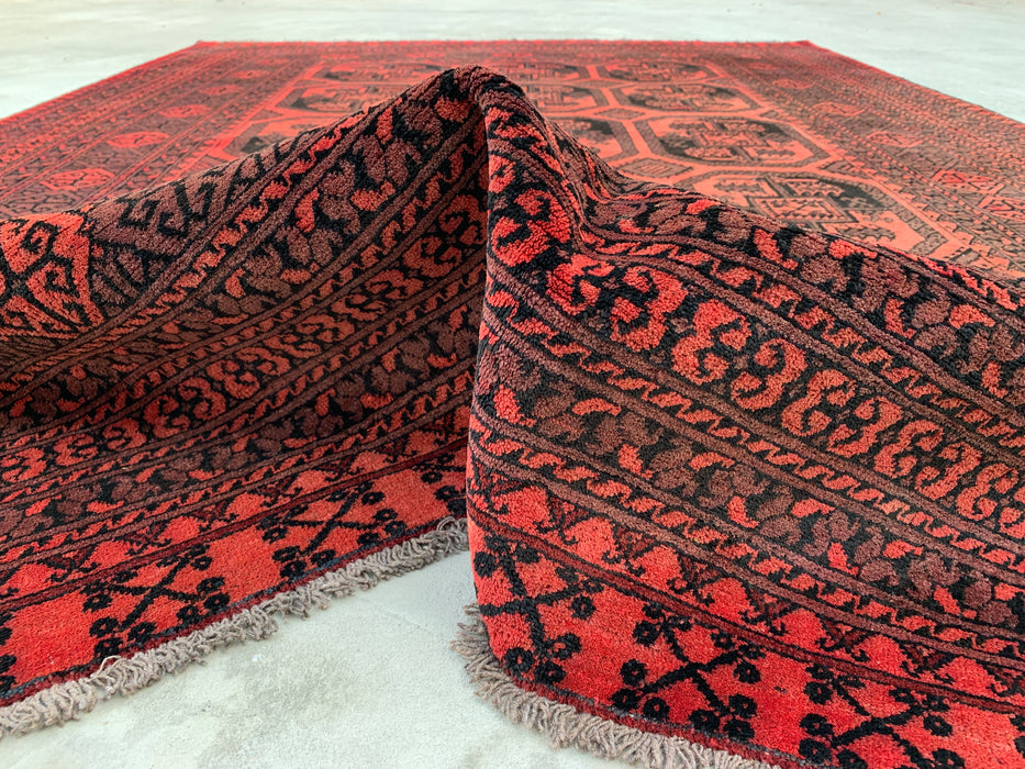 KBHM-1206 Hand-Knotted Persian Wool Rug – 9'5" x 6'7" Red & Black Geometric Area Rug