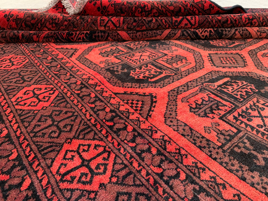 KBHM-1206 Hand-Knotted Persian Wool Rug – 9'5" x 6'7" Red & Black Geometric Area Rug