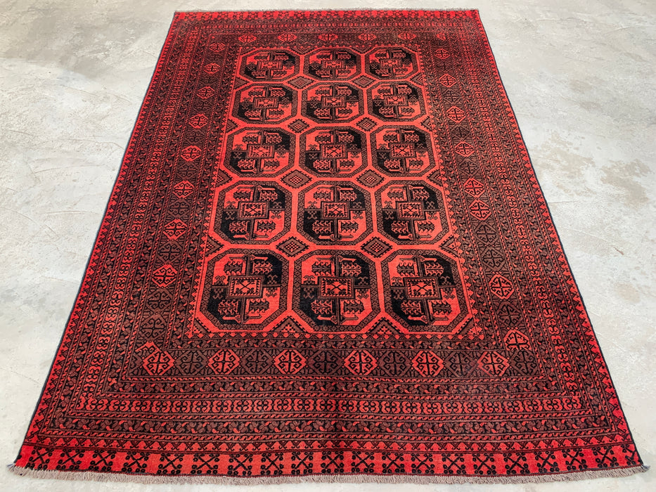 KBHM-1206 Hand-Knotted Persian Wool Rug – 9'5" x 6'7" Red & Black Geometric Area Rug