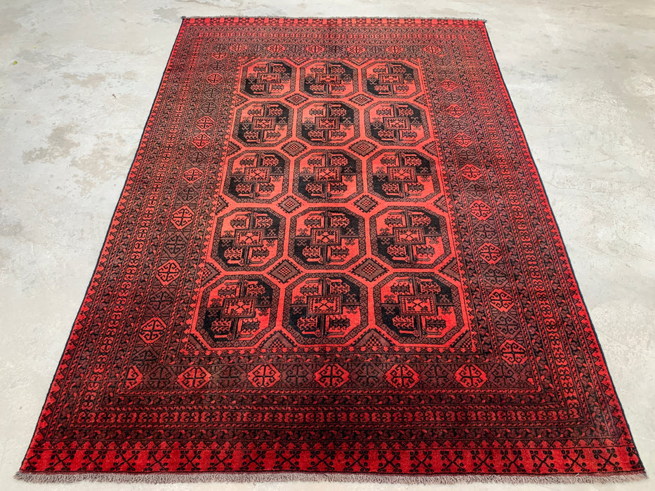 KBHM-1206 Hand-Knotted Persian Wool Rug – 9'5" x 6'7" Red & Black Geometric Area Rug