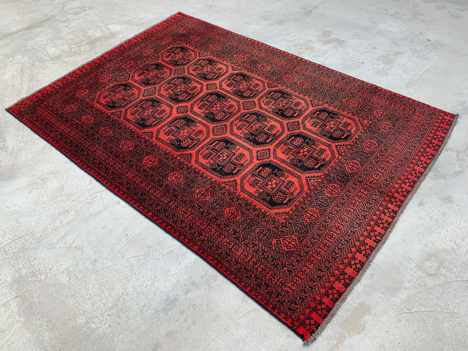KBHM-1206 Hand-Knotted Persian Wool Rug – 9'5" x 6'7" Red & Black Geometric Area Rug