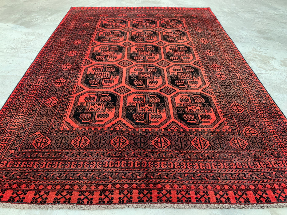 KBHM-1206 Hand-Knotted Persian Wool Rug – 9'5" x 6'7" Red & Black Geometric Area Rug