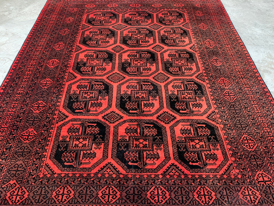 KBHM-1206 Hand-Knotted Persian Wool Rug – 9'5" x 6'7" Red & Black Geometric Area Rug