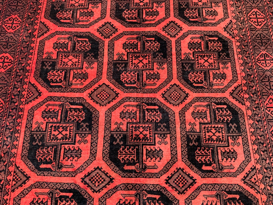 KBHM-1206 Hand-Knotted Persian Wool Rug – 9'5" x 6'7" Red & Black Geometric Area Rug