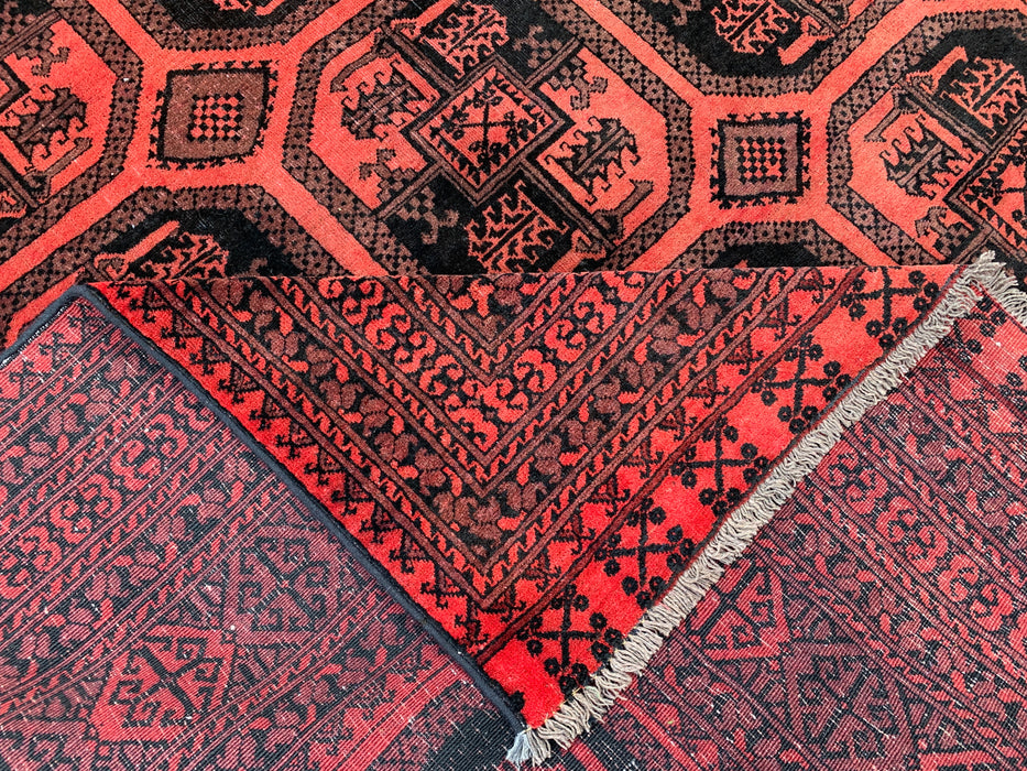 KBHM-1206 Hand-Knotted Persian Wool Rug – 9'5" x 6'7" Red & Black Geometric Area Rug